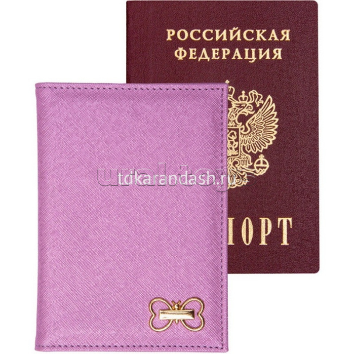 Обложка для паспорта "Butterfly" 10x14 см, искусственная кожа, поролон, золотистая декоративная брошь, отстрочка, одно отделение для визитки, в пластиковом пакете с европодвесом