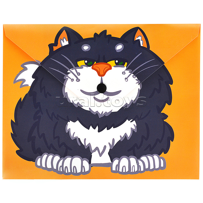 Папка-конверт на кнопке А5, пластик, "Кот с лягушкой" 180 мкм, двусторонняя печать Папка-конверт на кнопке А5, пластик, "Кот с лягушкой" 180 мкм, двусторонняя печать