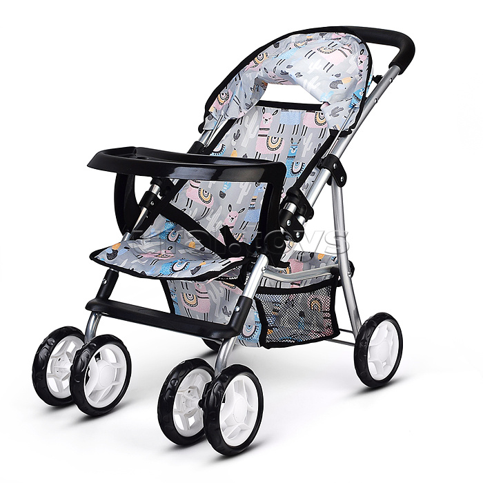 Коляская кукольная металлическая, с корзиной, столиком и козырьком, принт альпаки