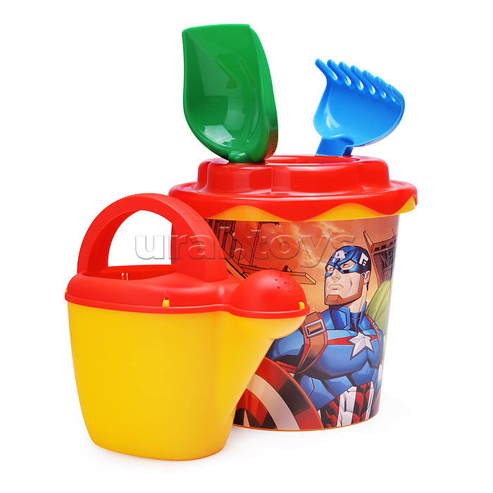 Набор MARVEL "Мстители" №6: ведро с наклейкой, ситечко "Солнышко", лопатка №5, грабельки №5, лейка №10