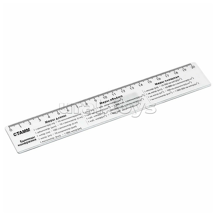 Линейка 20см "Единицы измерения" со справочным материалом, пластиковая, прозрачная, бесцветная