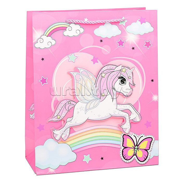 Пакет подарочный "Единорог на радуге" 26х10х32 см