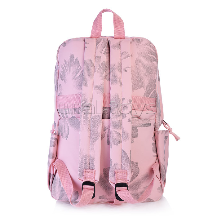 Рюкзак подростковый женский, 2 основных отделения на молнии, 2 передних кармана на молнии, 2 боковых кармана, 1 карман на молнии на спинке, уплотненные лямки, материал - полиэстер под ткань, светло розовый пастельный, 42x30x24