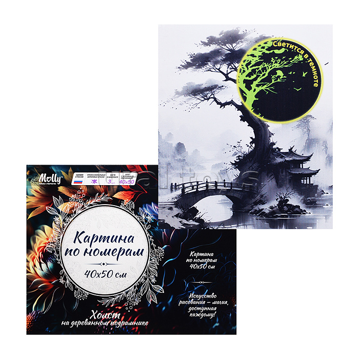 Картина по номерам 40х50 "Японский пейзаж"со светящейся краской (9 цветов)