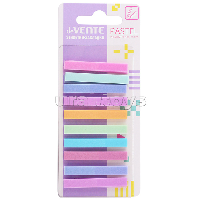 Набор самоклеящихся этикеток-закладок "Pastel" пластиковые полупрозрачные, искрящиеся 44x6 мм, 10x20 листов, 8 цветов Набор самоклеящихся этикеток-закладок "Pastel" пластиковые полупрозрачные, искрящиеся 44x6 мм, 10x20 листов, 8 цветов