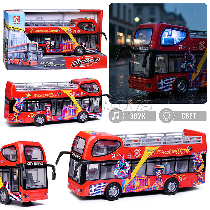 Машина "Автобус туристический" (свет, звук) цвет красный,в коробке