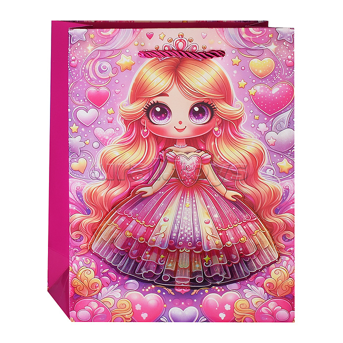 Пакет подарочный бумажный "Princess" вертикальный, размер 18x23x8 см, тиснение фольгой 3-d, бумага 210 г/м², ассорти 4 дизайна