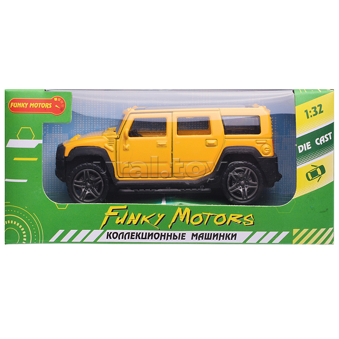 Жёлтая инерционная машинка Внедорожник с люком die-cast,1:32, открывающиеся двери