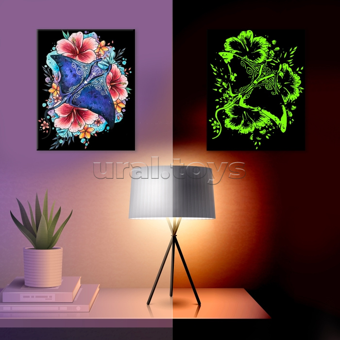 Картина по номерам 40х50 "Гавайский скат" со светящейся краской черный холст (17 цветов) Картина по номерам 40х50 "Гавайский скат" со светящейся краской черный холст (17 цветов)