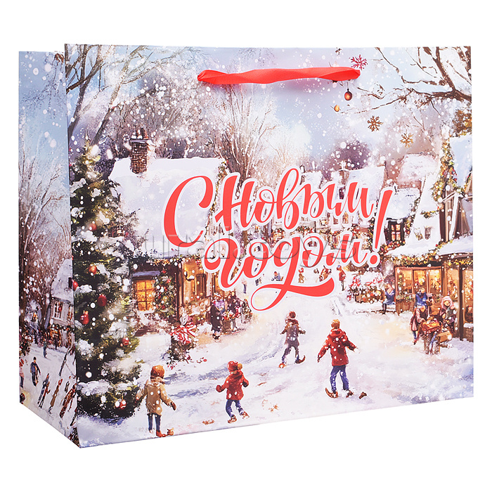 Пакет подарочный новогодний "Winter Wonderland" 26х13х32 см, Золотая сказка, фольга