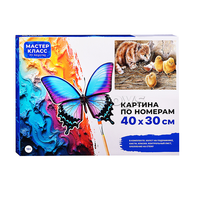 Набор для рисования "Картина по номерам 30х40см. Котёнок с цыплятами"