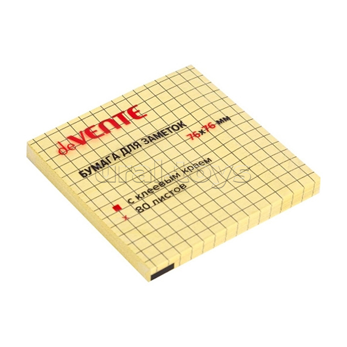 Клейкая бумага для заметок 76x76 мм, 80 листов, офсет 75 г/м², желтая в клетку