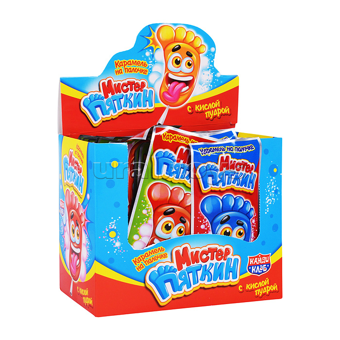 Карамель на палочке с кислой пудрой "Мистер Пяткин" ассорти 11гр*48шт