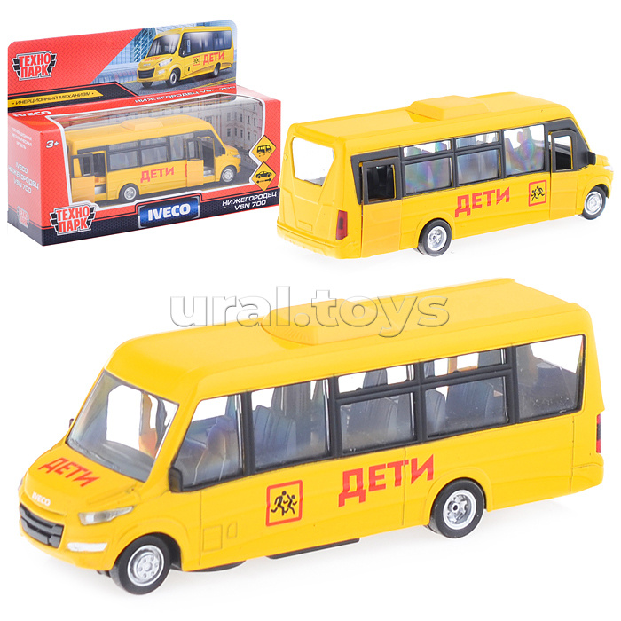 Автобус металл Iveco Daily Vsn-700 Дети, 15 см, (двери, инерц,) в коробке