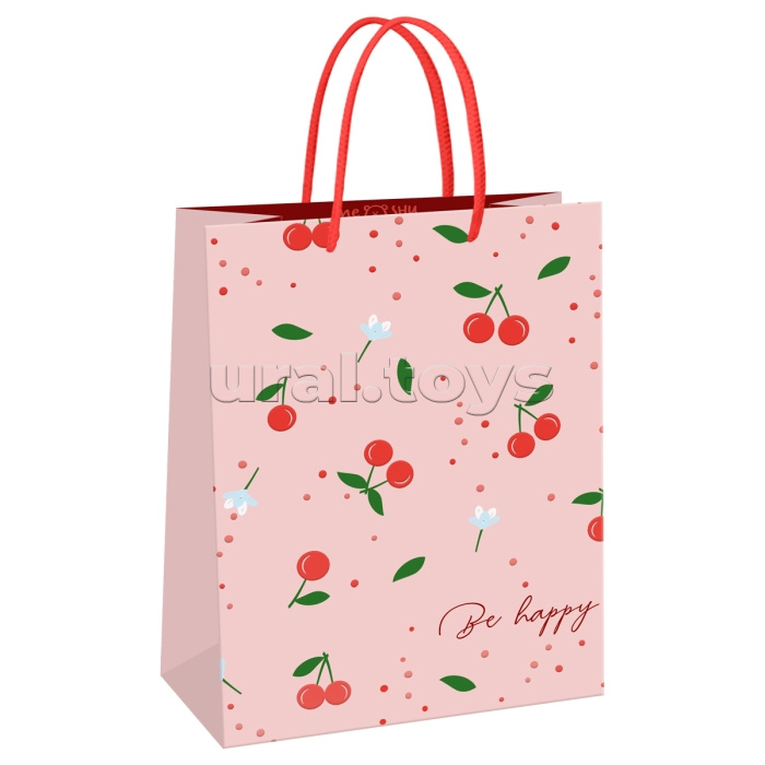 Пакет подарочный 11х14х6,5см "Cherry" блестки, матовая ламинация