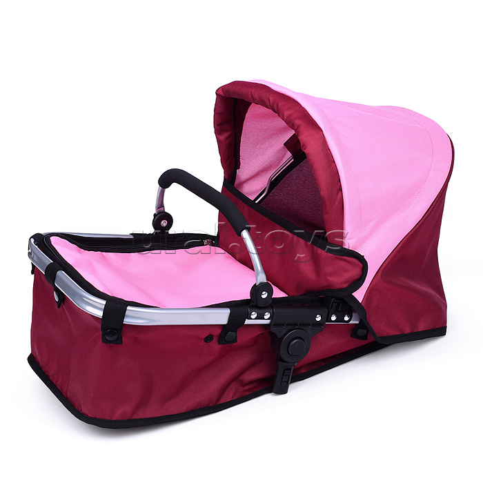 Коляска для кукол металлическая, регулируемая ручка, с корзиной, цвет розово-бородовый, в пакете