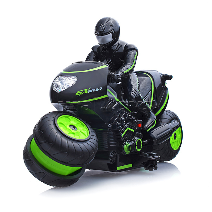 Мотоцикл р/у, аккум, разворот колес, движение боком, черно-зел.