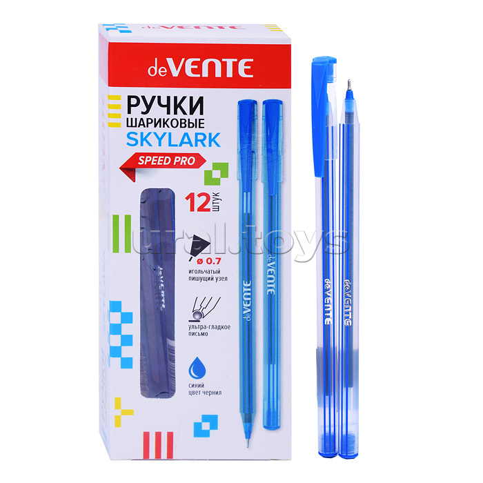 Ручка шариковая "Skylark" серия Speed Pro, d=0,7 мм, ультра гладкое письмо, чернила на масляной основе, игольчатый пишущий узел, синий корпус, одноразовая, индивидуальная маркировка, синяя