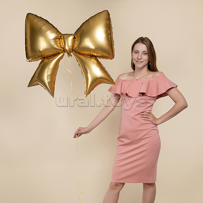 Шар (39''/99 см) Фигура, Бант, Золото, Сатин, 1 шт. в уп.