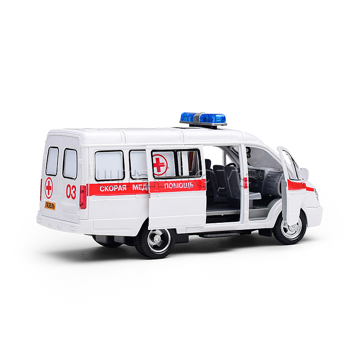 Машина пластик свет-звук Газель Скорая 20см. (открыв. двери) инерц., в коробке