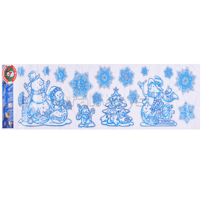 Наклейка новогодняя для декора "Веселые снеговики" голубые
