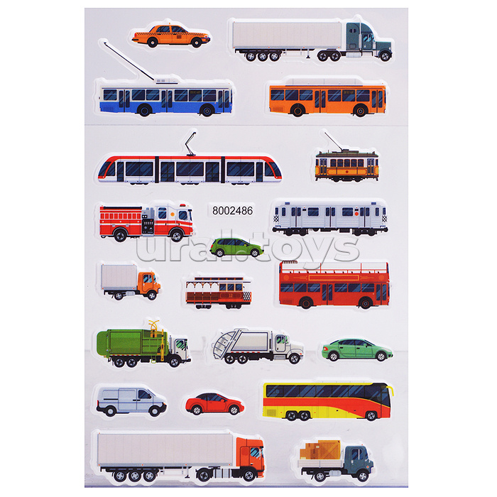 Наклейки мягкие "Транспорт" размер карточки 10x15 см, puff, объемные, многоразовые Наклейки мягкие "Транспорт" размер карточки 10x15 см, puff, объемные, многоразовые