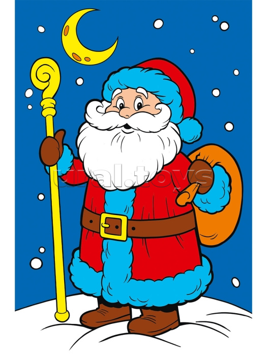 Холст мини 10х15 по номерам "Дед Мороз с мешком подарков" (7цв.)