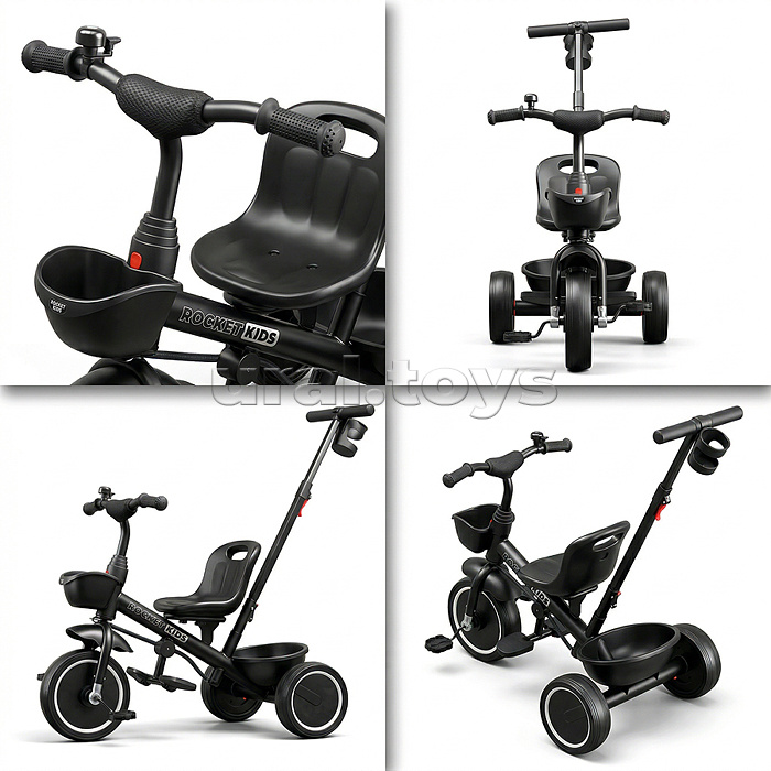 Велосипед трехколесный Rocket 107NEW, колеса EVA 10"/8", цвет черный