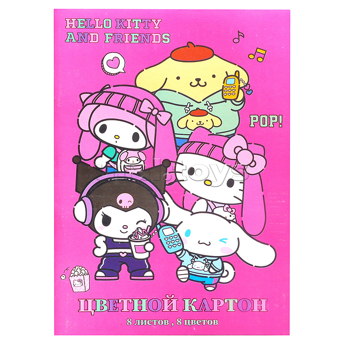 Картон цветной "Куроми" немелованнный, 8 листов, 8 цветов в папке