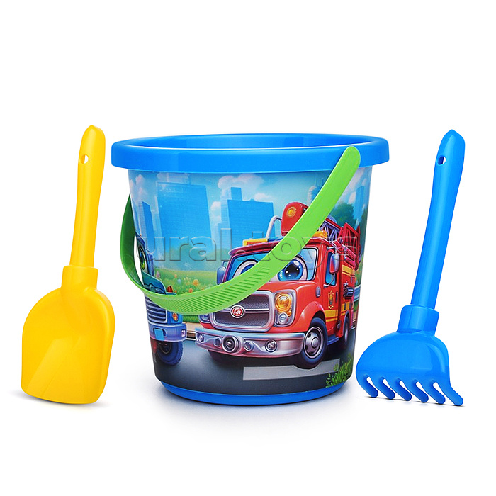 Набор №124 (Ведро№8 (0.85л.) "Большие машины"+ лопатка 22см+грабли 21см