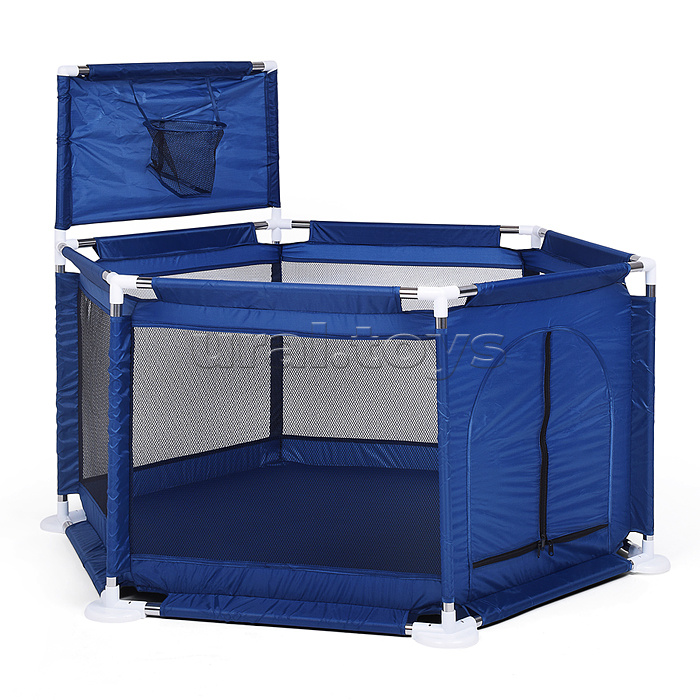 Манеж детский шестигранный с баскетбольным кольцом (113*130*65) цвет синий