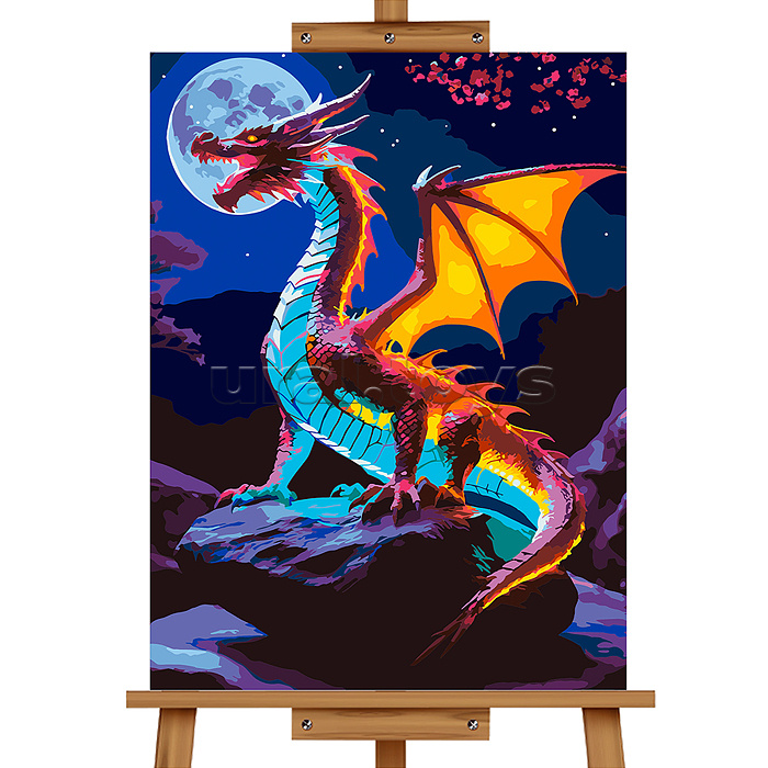 Картина по номерам "Дракон и ночная сакура" 50*40 см
