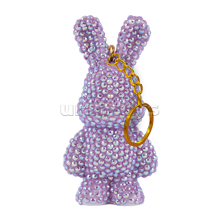 Кристальная (алмазная) мозаика брелок 4х8 "Сиреневый зайка"