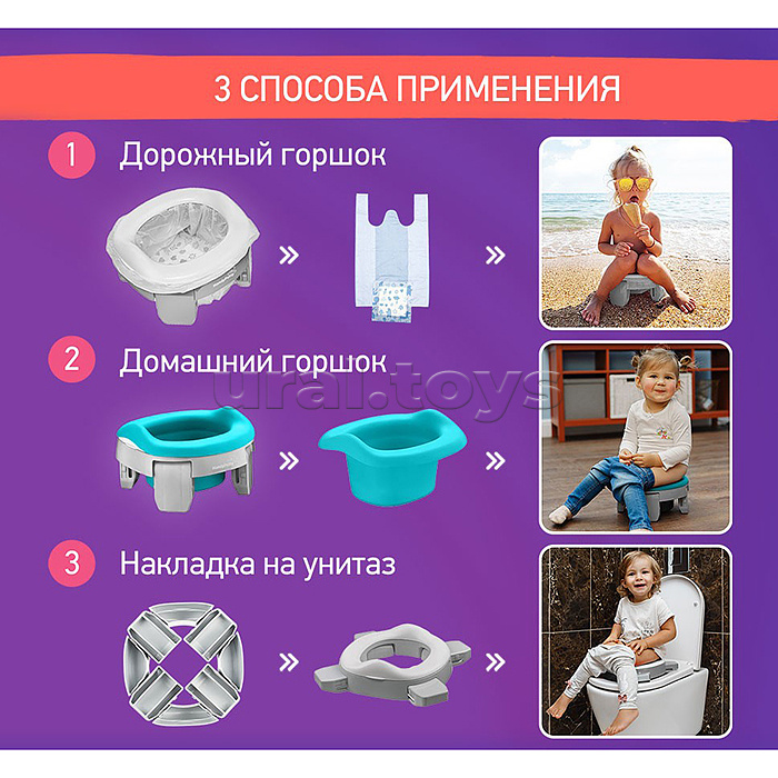 Горшок дорожный HandyPotty 3 в 1 серый и вкладка мятная