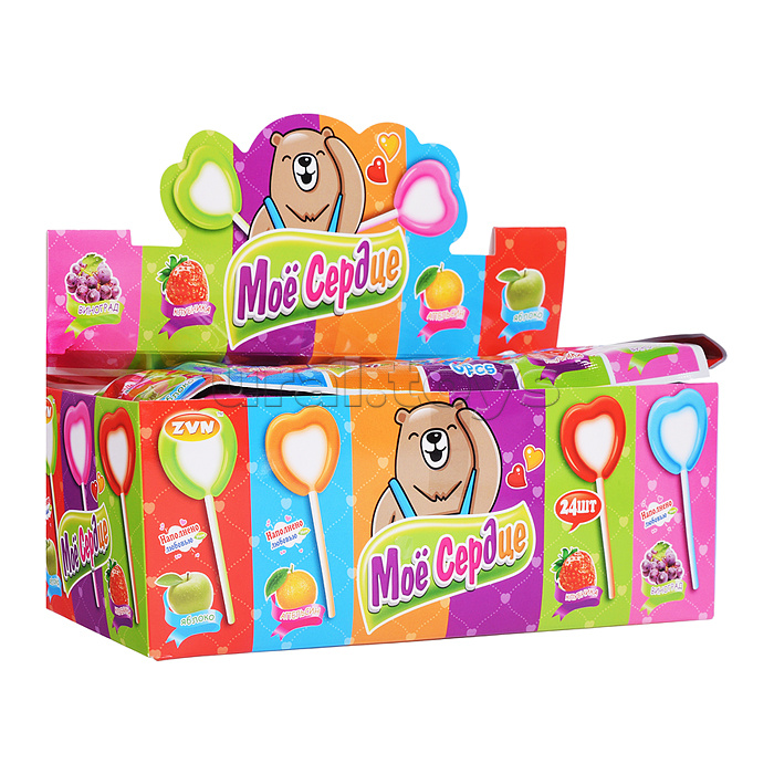 Конфета "Моё сердце" со вкусом клубники, апельсина, яблока, винограда.18г* 24шт
