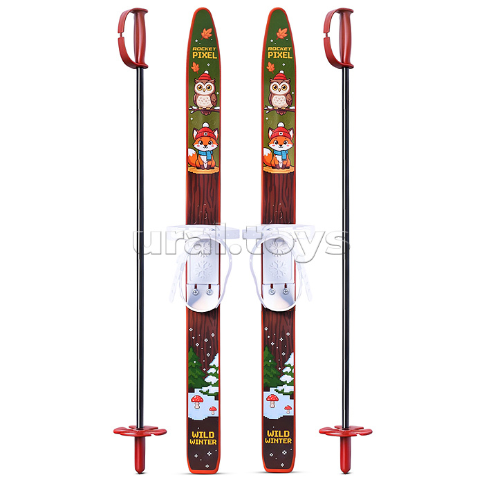 Лыжи детские "Зимний лес" ROCKET SKI KIDS 75/75 см, универсальное крепление, с палками