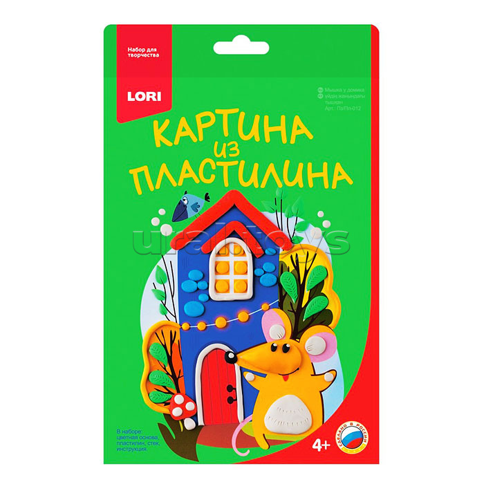 Картина из пластилина "Мышка у домика"