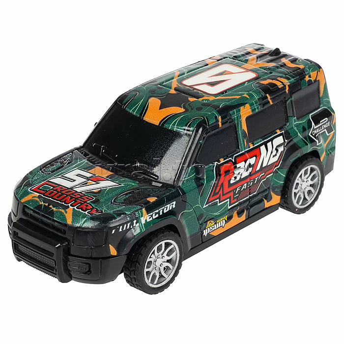 Машинка пластмассовая инерционная "Авария на трассе" Джип хаки  (pull back) CRD 25x18,2x5,2см