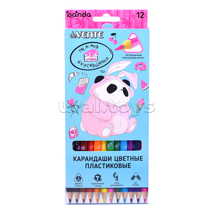 Карандаши цветные 12 цв.,пластиковые "Panda" 2М, диаметр грифеля 3 мм, трёхгранные, пластиковый корпус c запечаткой, в картонной коробке с эффектом Soft Touch