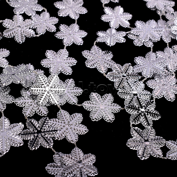 Новогоднее украшение "Бусы снежинки" белые, 2,7м, в пакете