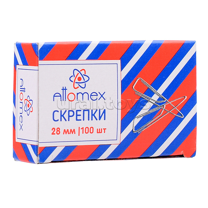 Скрепки металлические треугольный профиль с загнутым краем, оцинкованные 28 мм, 100 шт в картонной коробке