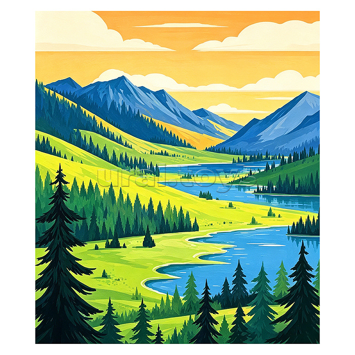 Картина по номерам "Речка" 40*50 см, (цветной холст)