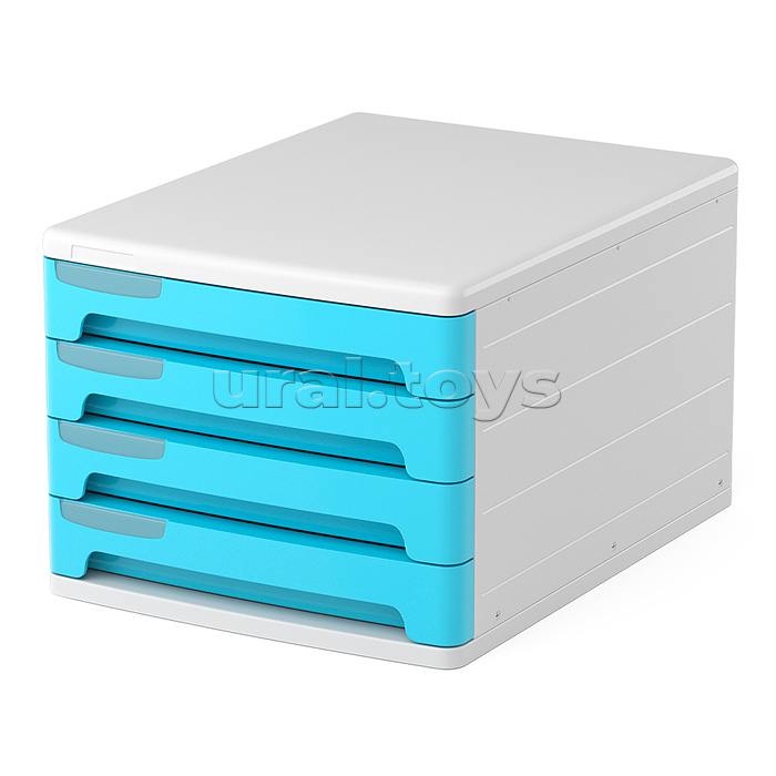Файл-кабинет 4-секционный пластиковый Pastel, белый с голубыми ящиками
