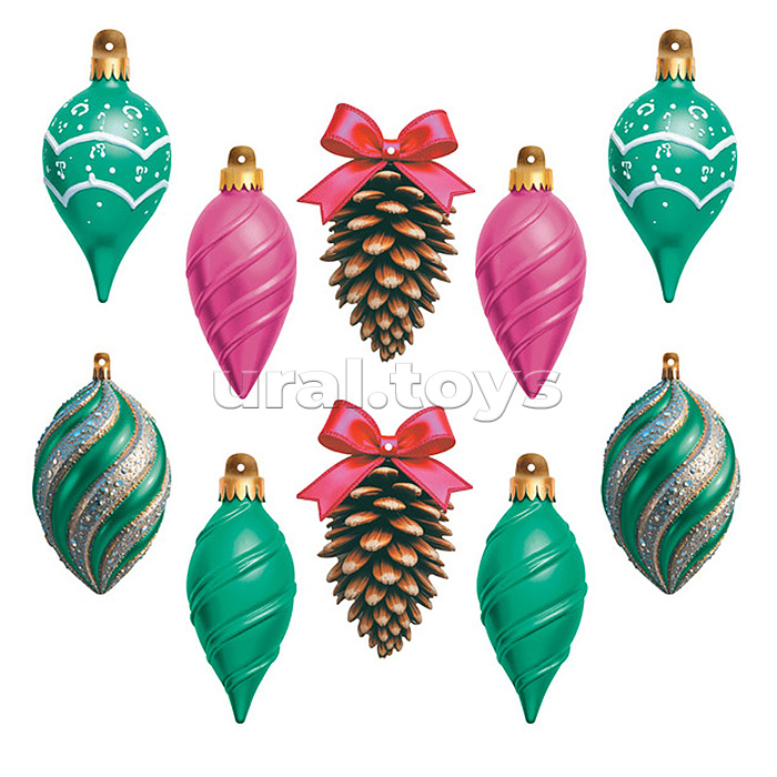 Комплект украшений со скотчем "Новогодние игрушки" (10 шт. 5 видов по 2 шт.)