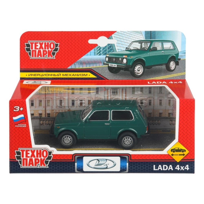 Машина металл LADA 4x4 длина 10 см, инерц, зеленый Машина металл LADA 4x4 длина 10 см, инерц, зеленый