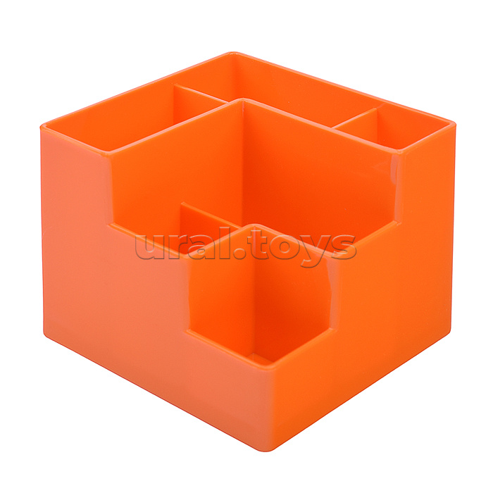 Подставка для канцелярских принадлежностей 12,2x12,2x10 см, 6 секций, непрозрачная оранжевая