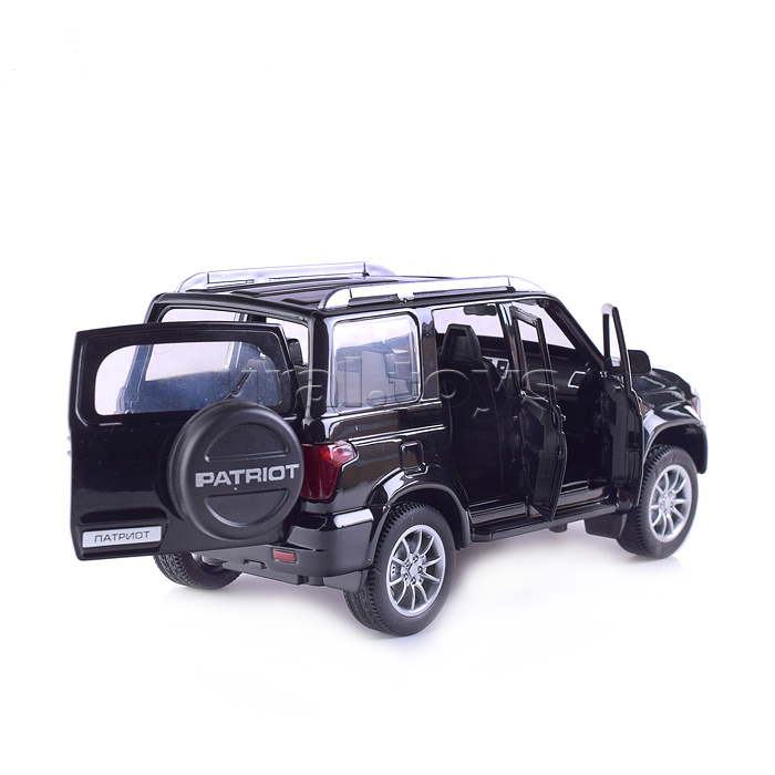 Машина металл UAZ Патриот 17,8 см, (свет-звук, откр. двери, черн.) инерц., в коробке