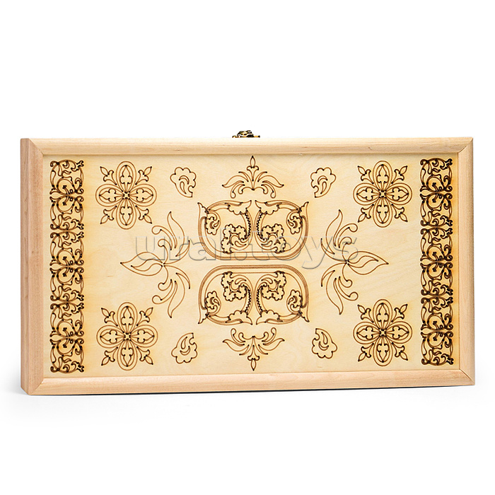 Нарды деревянные средние (рисунок-выжигание, фишки-дерево, лак) 500х250мм