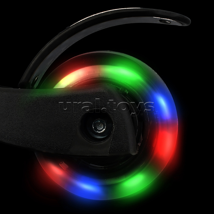 Самокат 3-х колесный ROCKET,колеса PU со светом, ABEC 7, черный