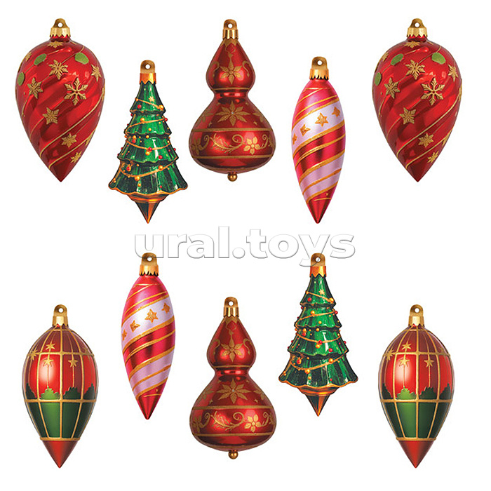 Комплект украшений со скотчем "Новогодние игрушки" (10 шт. 5 видов по 2 шт.)